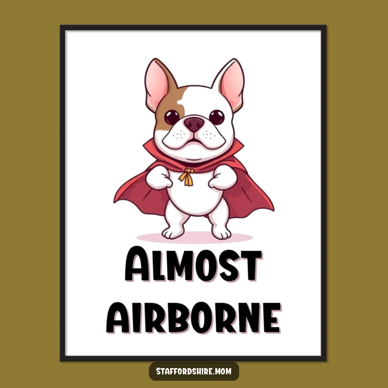 Funny Flying Staffy Poster - Super Bull Terrier Cape Wall Art Gift