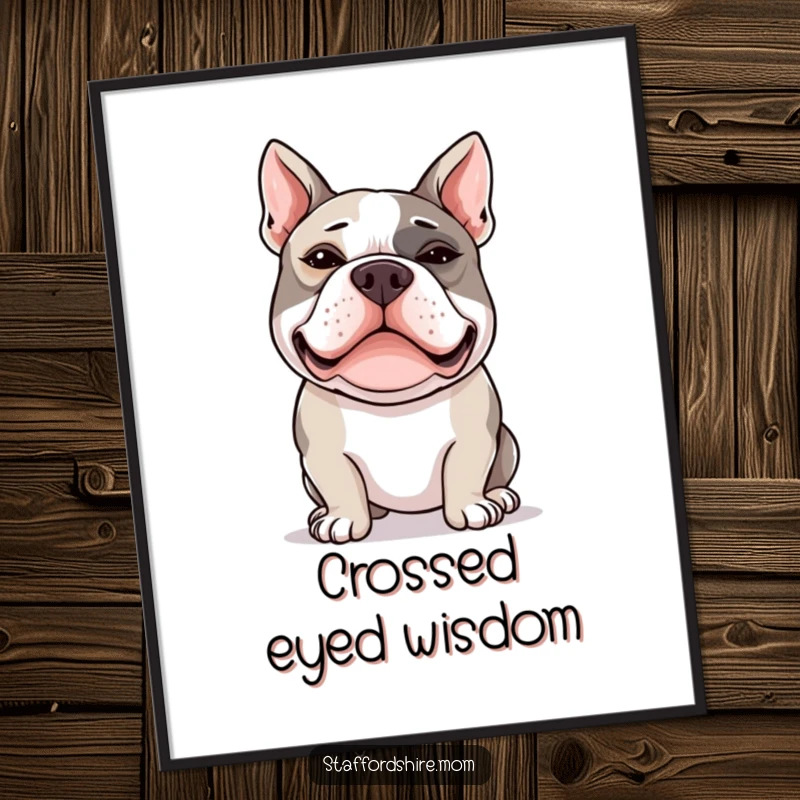 Funny Staffy poster depicting a Staffordshire Bull Terrier making a comical silly face with its eyes crossed.
