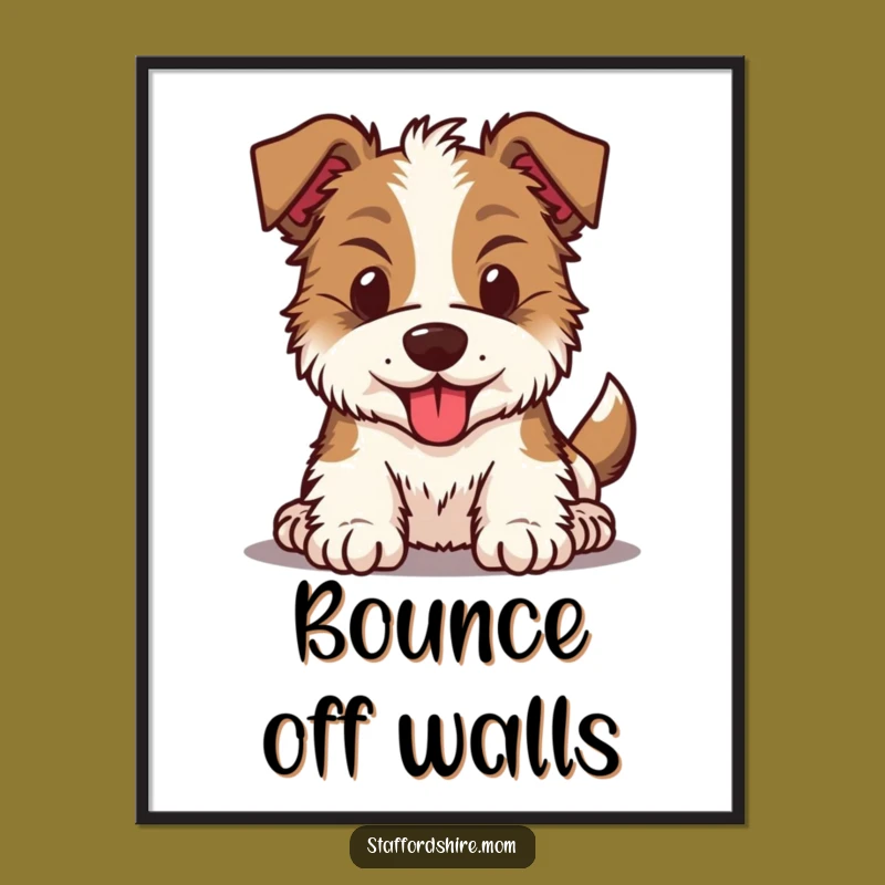 Funny Kawaii Staffy Poster - Energetic Dog Bobble Art