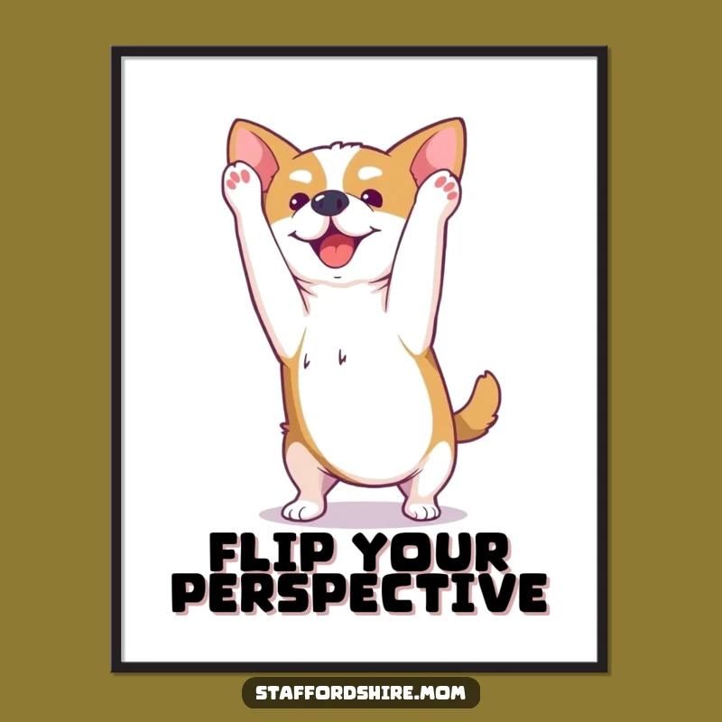 Funny Kawaii Staffy Poster - Playful Somesault Dog Art