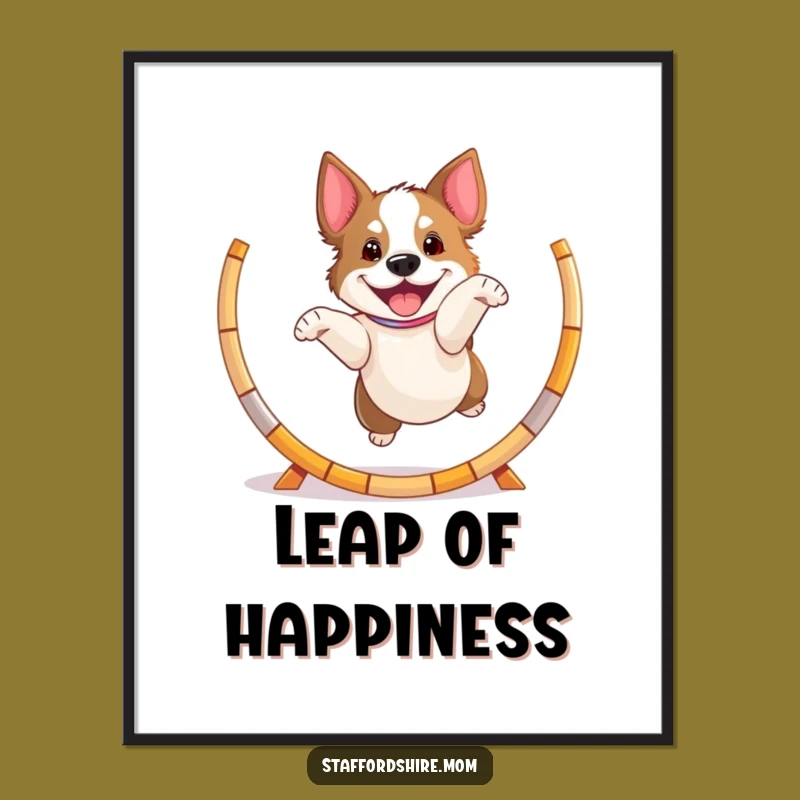 Funny Playful Staffy Poster, Jumping Dog Art, Energetic Pet Lover Gift