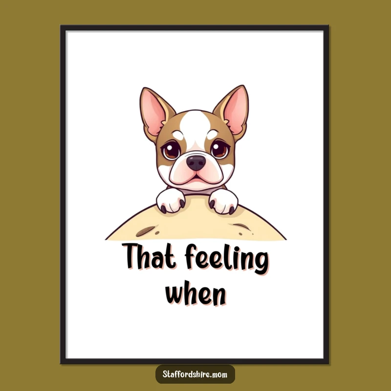 Funny Staffordshire Terrier Poster: Bright-Eyed Peeker Art, Whimsical Dog Decor Gift