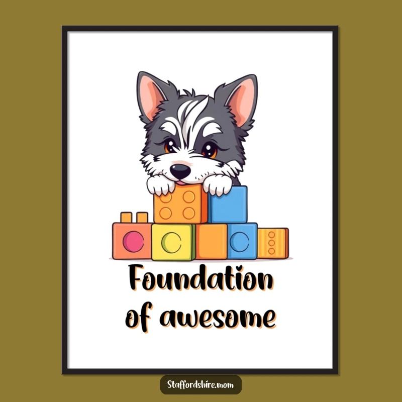 Funny Staffy Building Blocks Poster: Decorate with Doggy Charm, A Great Funny Art Gift!