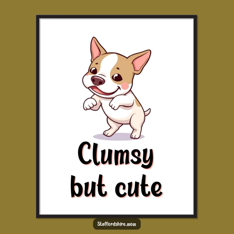 Funny Staffy Tripping Poster - Humorous Dog Wall Art