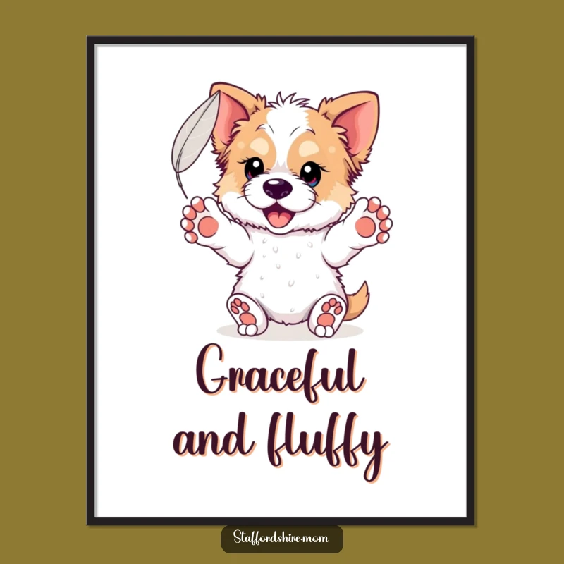 Funny Graceful Staffordshire Poster - Catching Feather Art, Serene Decor!
