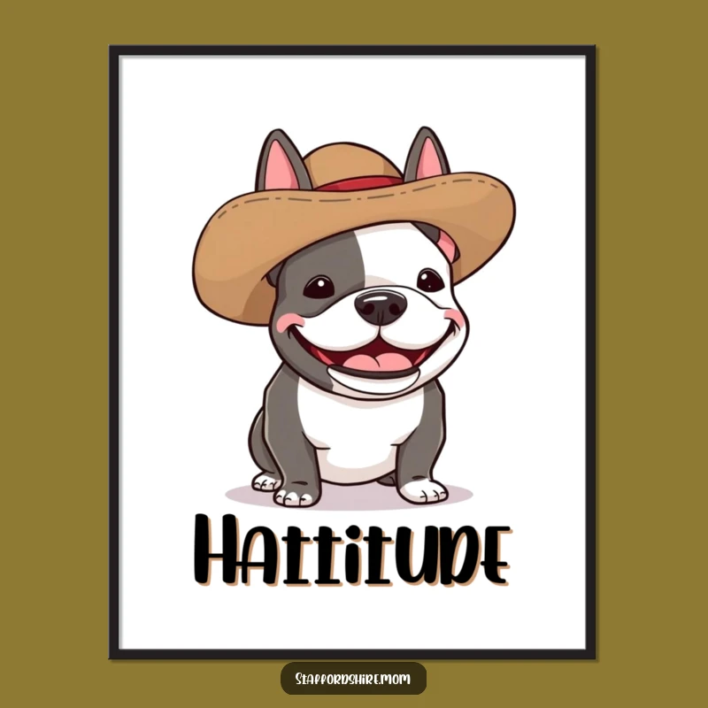 Funny Staffy Silly Hat Poster - Humorous Dog Wall Art