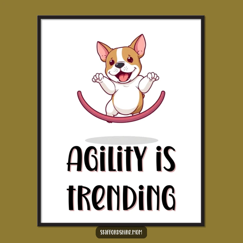 Vibrant Staffordshire Bull Terrier Hoop Jump Poster - Funny Dog Art Gift