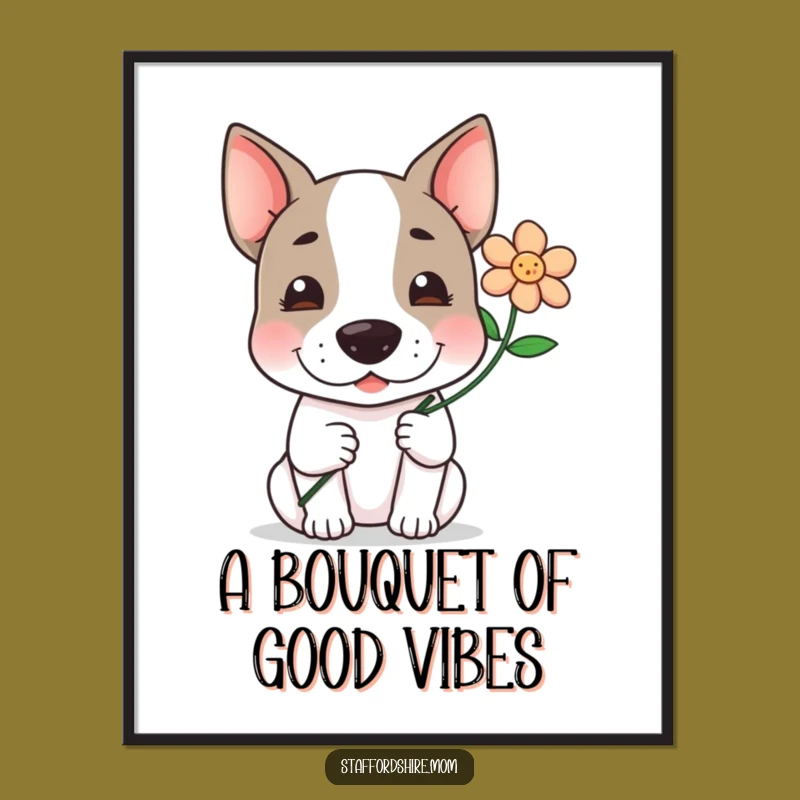 Funny Free Printable Staffy Wall Art: Kawaii Flower Offering Downloadable Decor