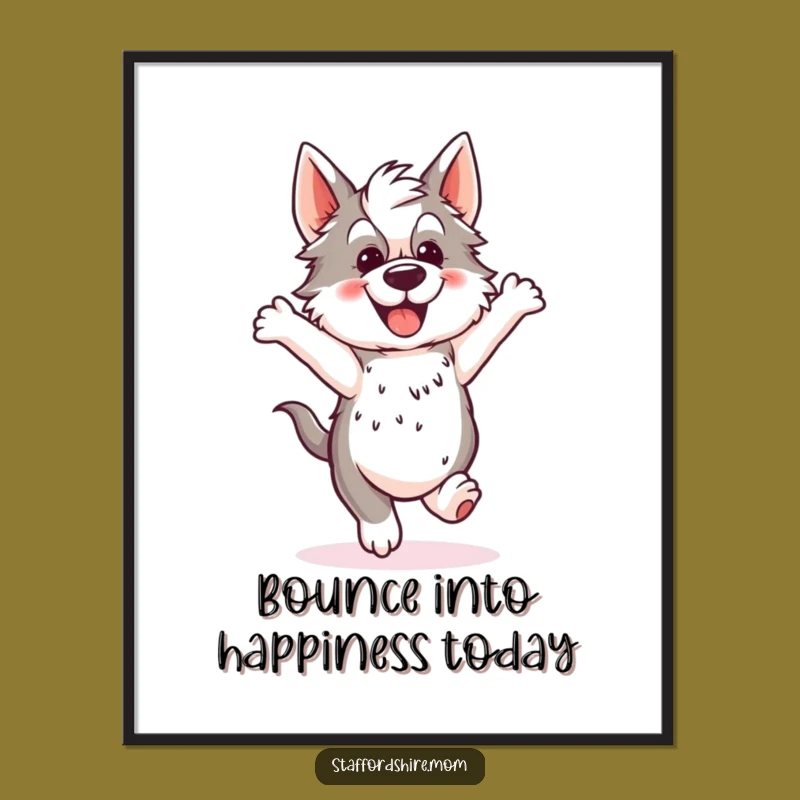 Free Printable Excited Staffordshire Hopping Wall Art - Funny Dog Downloadable Art Gift
