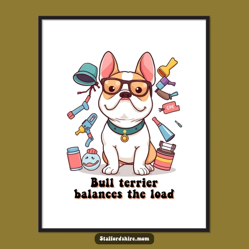 Funny Free Printable Wall Art: Bull Terrier Balance - Quirky Downloadable Decor