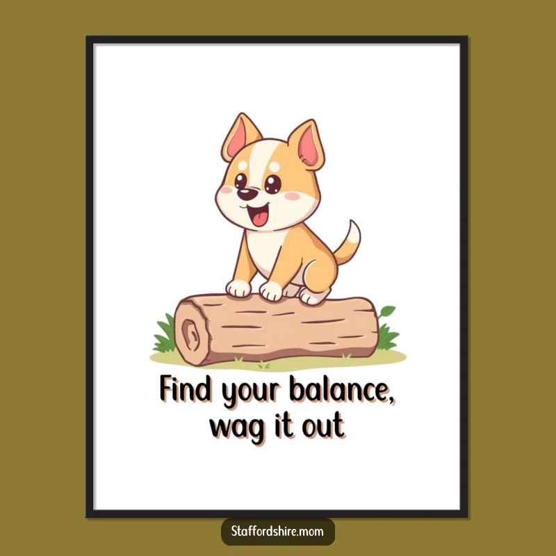 Free Printable Dog Wall Art: Stocky Balanced Log Downloadable Quirky Decor