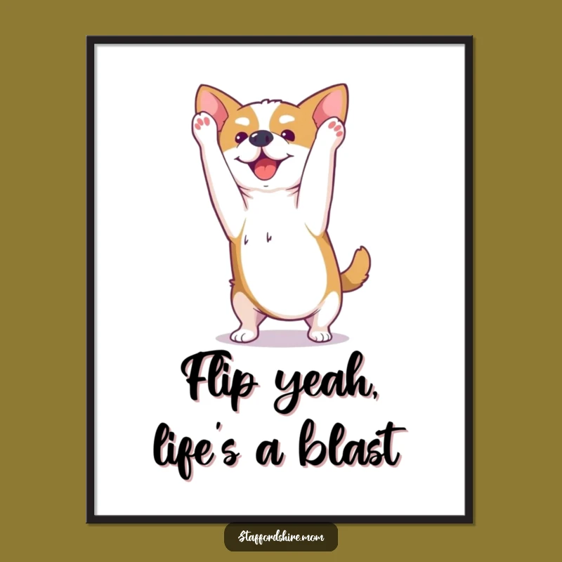 Free Printable Kawaii Staffy Wall Art: Somersault Dog Decor, Playful Digital Download!