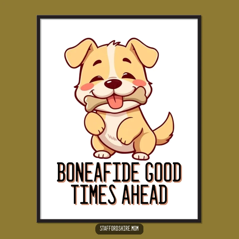 Free Printable Wall Art: Happy Dog Wiggling Bone, Funny Dog Downloadable Art