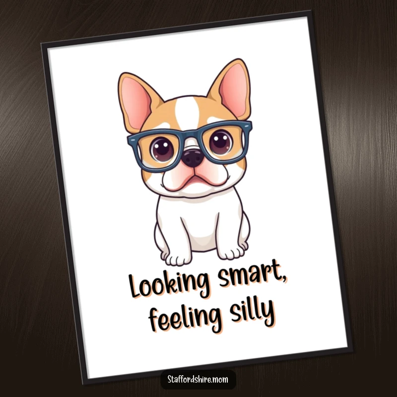 Funny Free Printable Wall Art: A curious Staffordshire terrier sports oversized spectacles, giving off an intellectual and humorous vibe.