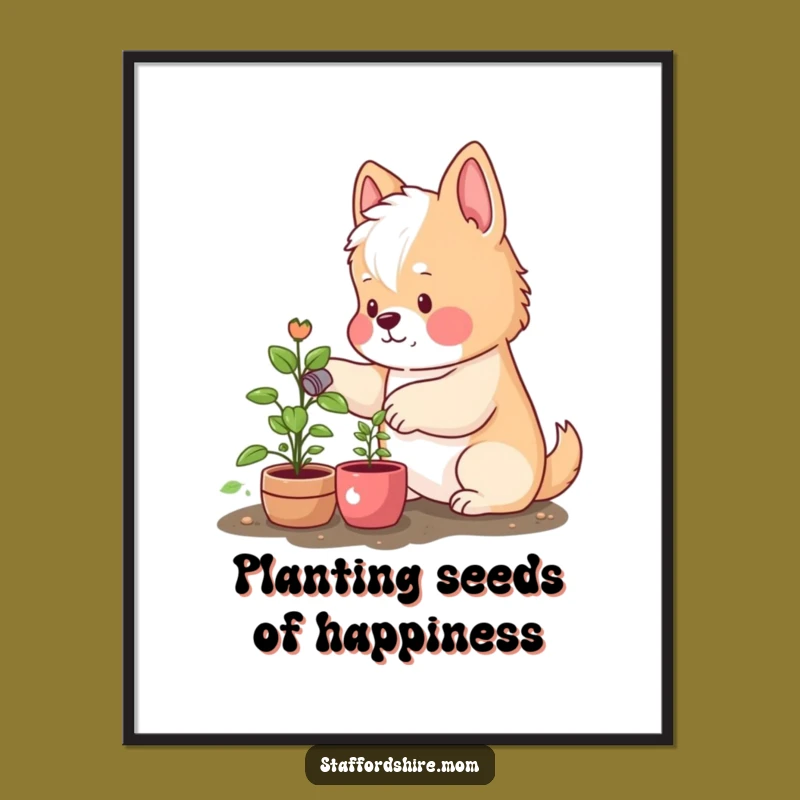 Free Printable Wall Art: Rosy Staffordshire Watering Plant, Funny Downloadable Decor