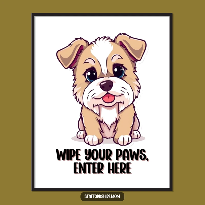 Free Printable Wall Art: Mischievous Kawaii Staffordshire Dog, Funny Downloadable Decor, Instant Art