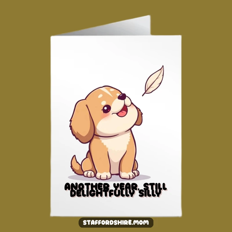 Free Printable Birthday Card: Amused Dog Feather, Funny Downloadable Gift for Him/Her