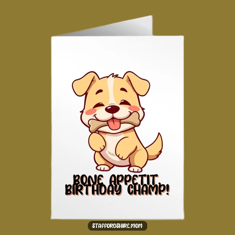 Free Printable Birthday Card: Happy Dog Wiggling Bone, Funny Downloadable Gift