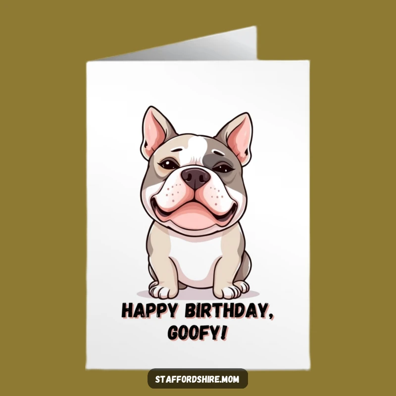 Free Printable Birthday Card: Silly Face Bull Terrier - Goofy Downloadable Birthday Greeting