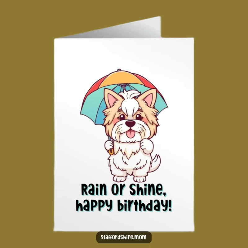 Free Printable Birthday Card: Waving Staffordshire, Rainbow Umbrella, Funny Joy