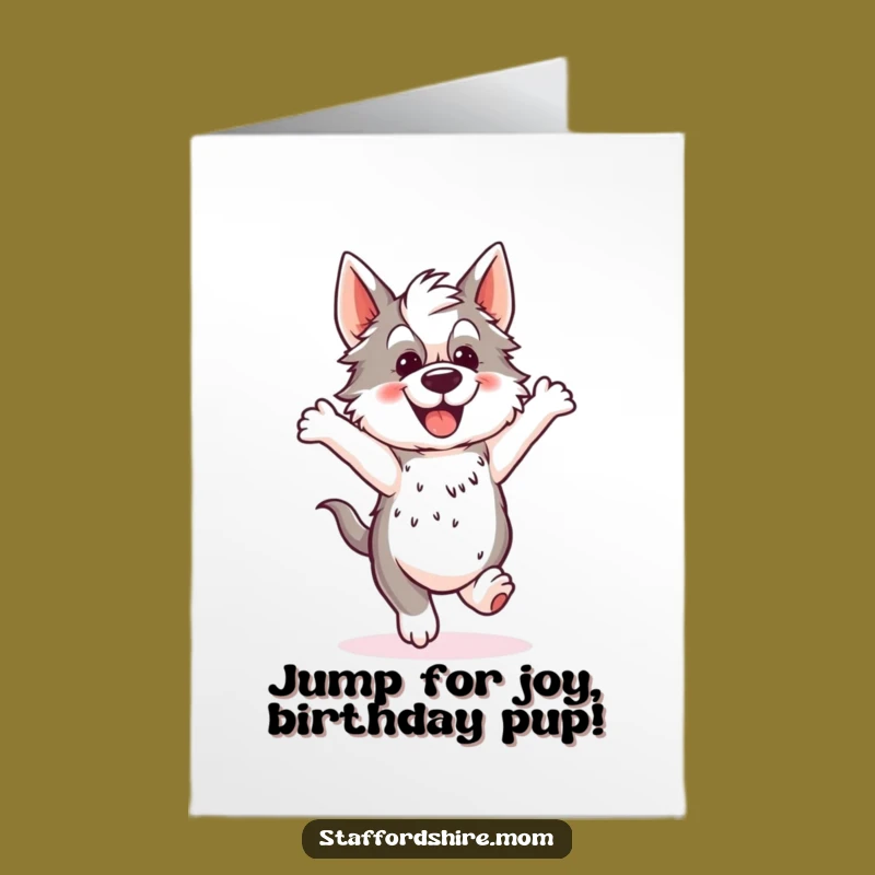 Free Printable Excited Staffordshire Hopping Birthday Card - Funny Dog Downloadable Gift