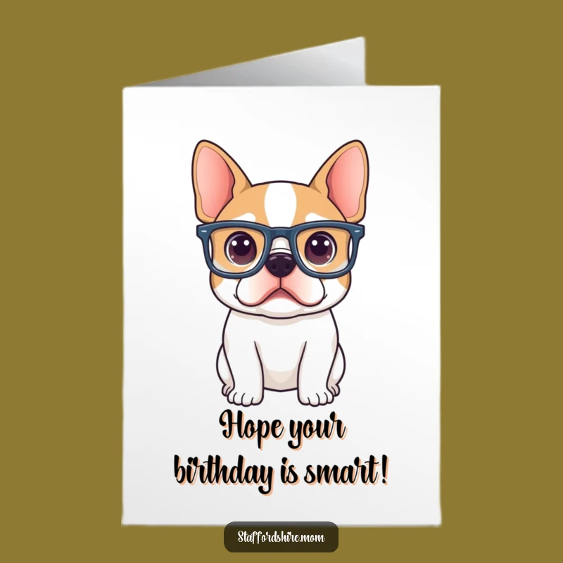 Free Printable Funny Staffy Birthday Card: Curious Glasses Surprise Downloadable Gift