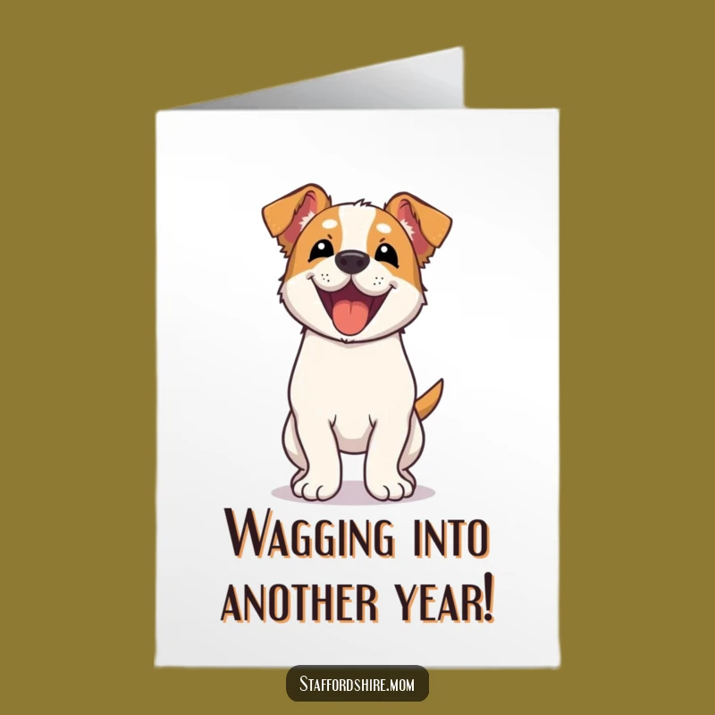 Free Printable Kawaii Staffy Birthday Card: Full Body Wag, Hilarious Doggy Fun!