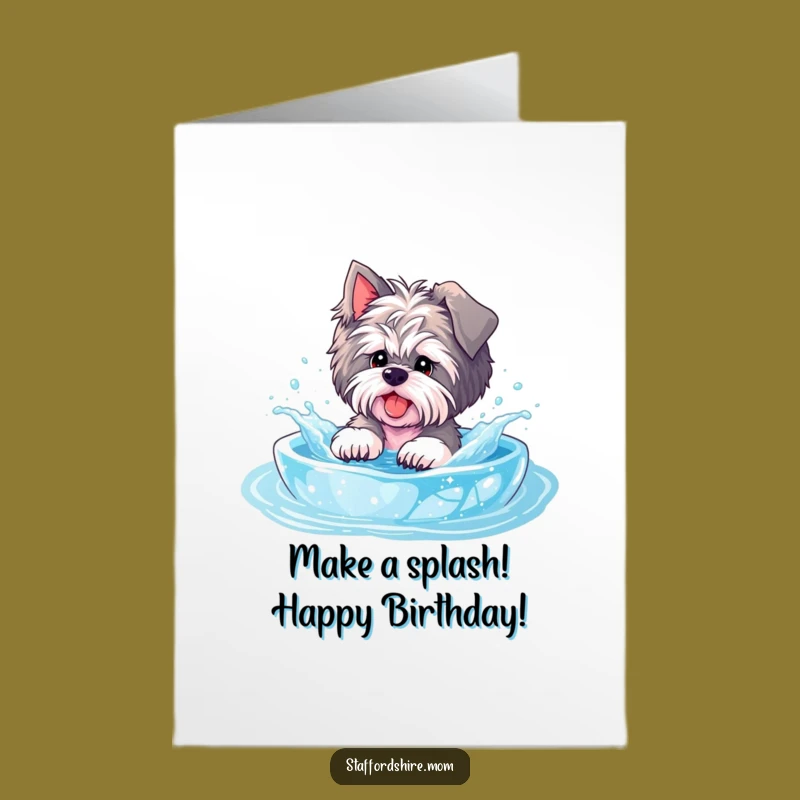 Free Printable Staffy Birthday Card: Pool Splash, Funny Dog, Downloadable Fun