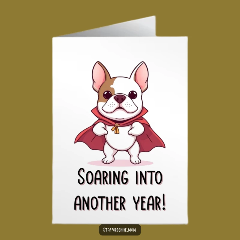 Free Printable Birthday Card: Super Staffy Flying in Cape!