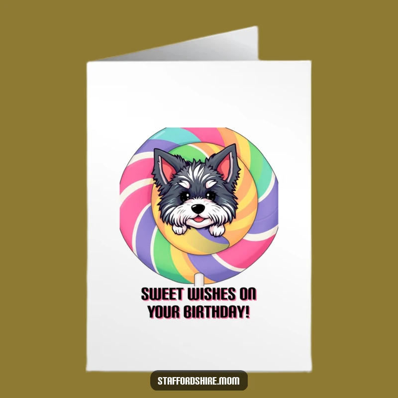 Free Printable Birthday Card: Lollipop Dog Surprise, Sweet Staffordshire Gift