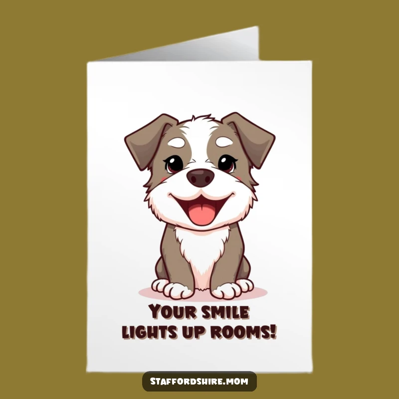 Free Printable Birthday Card: Funny Kawaii Staffordshire Dog Smile for a Joyful Downloadable Gift