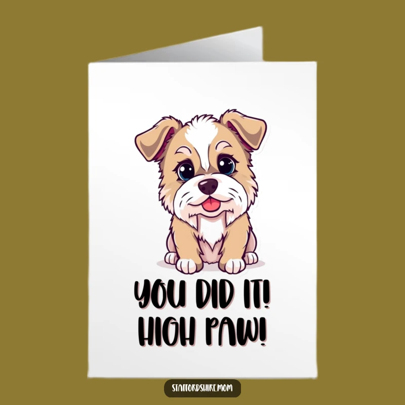 Free Printable Congrats Card: Cheeky Kawaii Staffordshire Dog, Funny Downloadable Celebration Gift