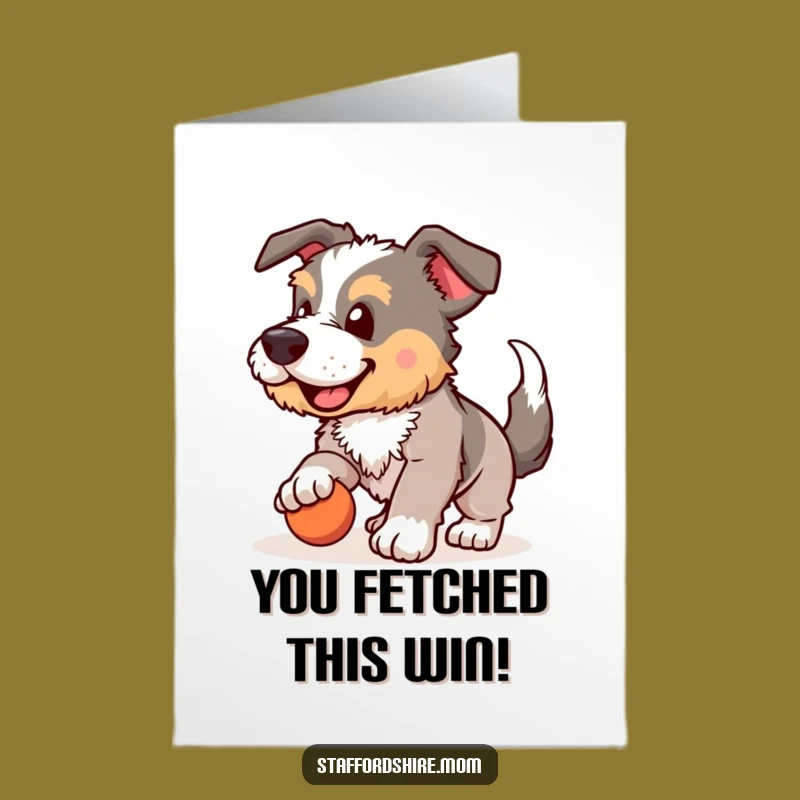 Free Printable Congrats Card: Happy Staffordshire Playing Fetch, Downloadable Greeting Card Gift