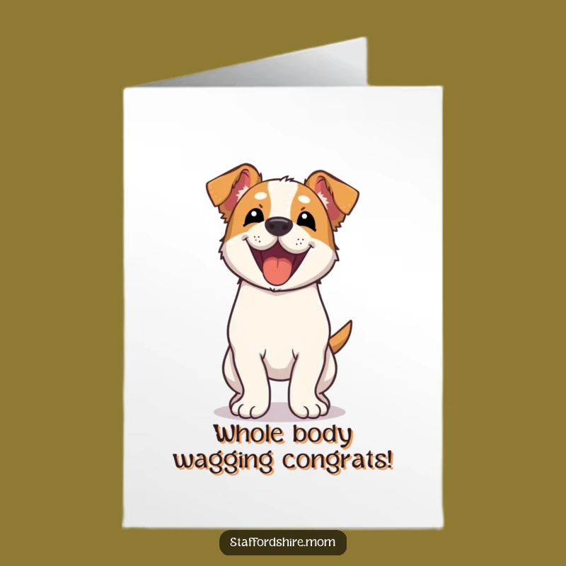 Free Printable Kawaii Staffy Congrats Card: Wagging Dog Celebration, Joyful Digital Download!