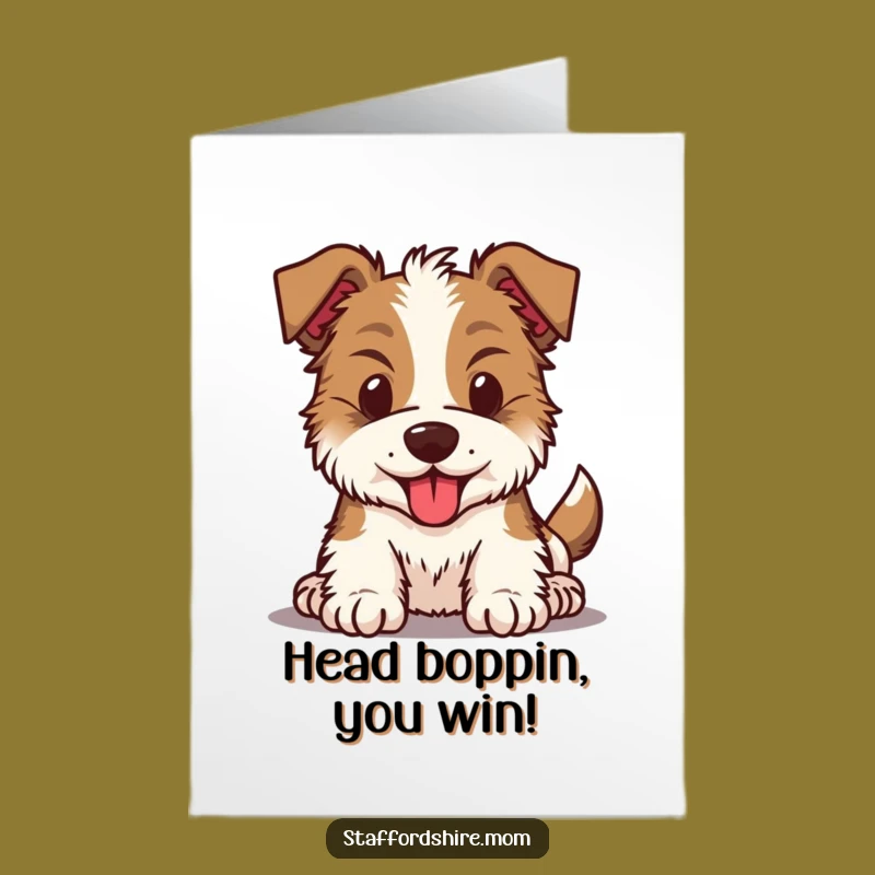 Free Printable Kawaii Staffy Congrats Card: Bouncy Dog Joy, Celebratory Digital Download!