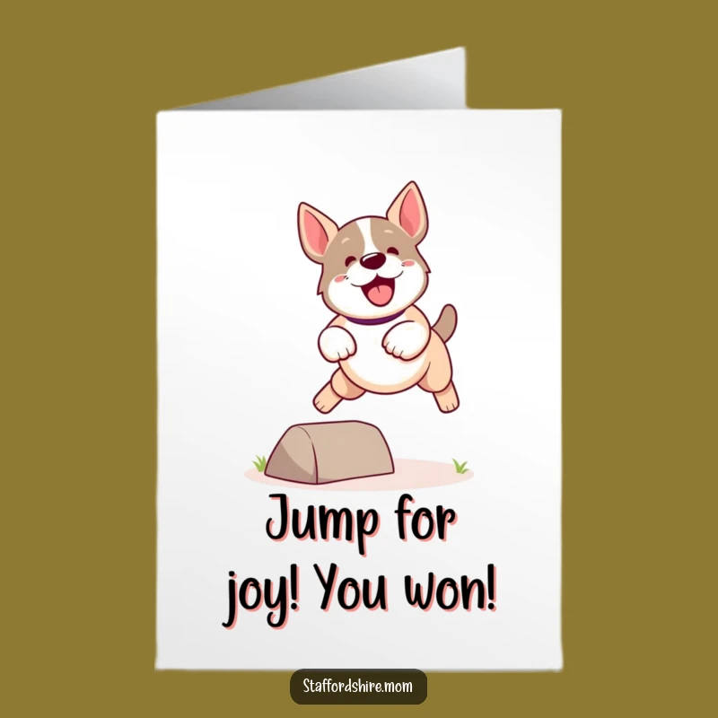 Free Printable Congrats Card: Energetic Kawaii Staffordshire Dog Leap for a Thrilled Downloadable Gift