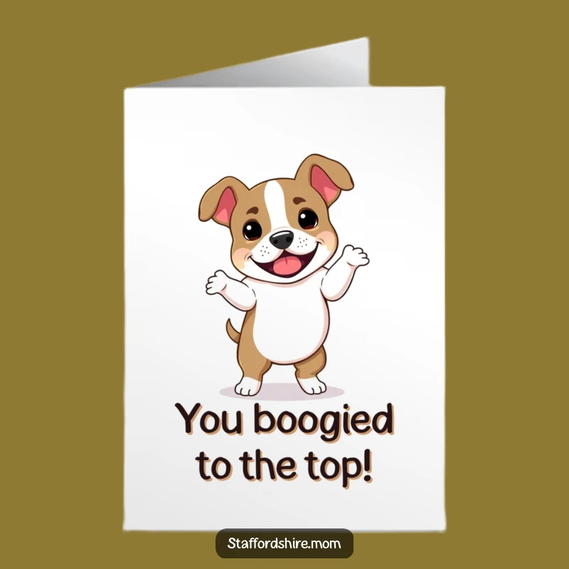 Free Printable Staffy Dog Congratulations Card: Hilarious Dancing Bull Terrier!