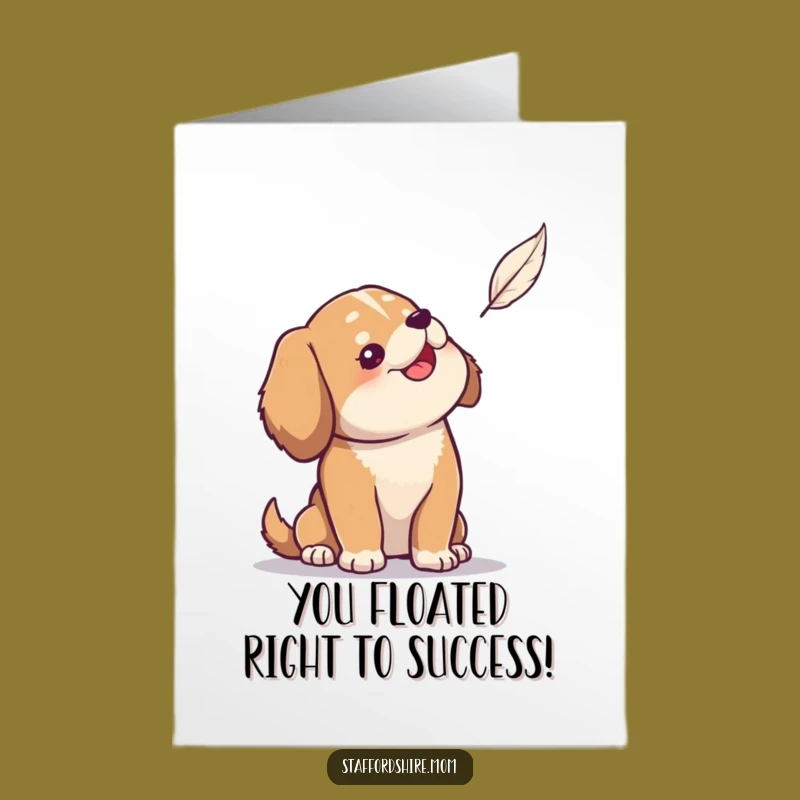 Free Printable Congrats Card: Amused Dog & Feather, Funny Downloadable