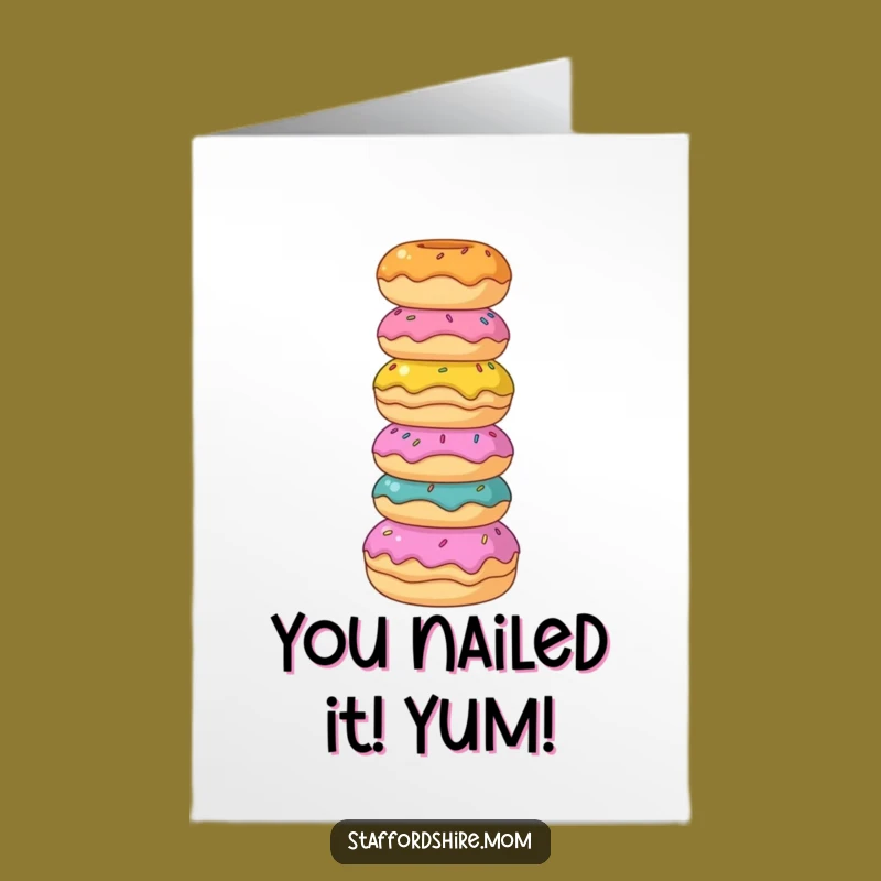 Free Printable Staffy Congrats Card: Donut Tower, Funny Dog, Downloadable Success