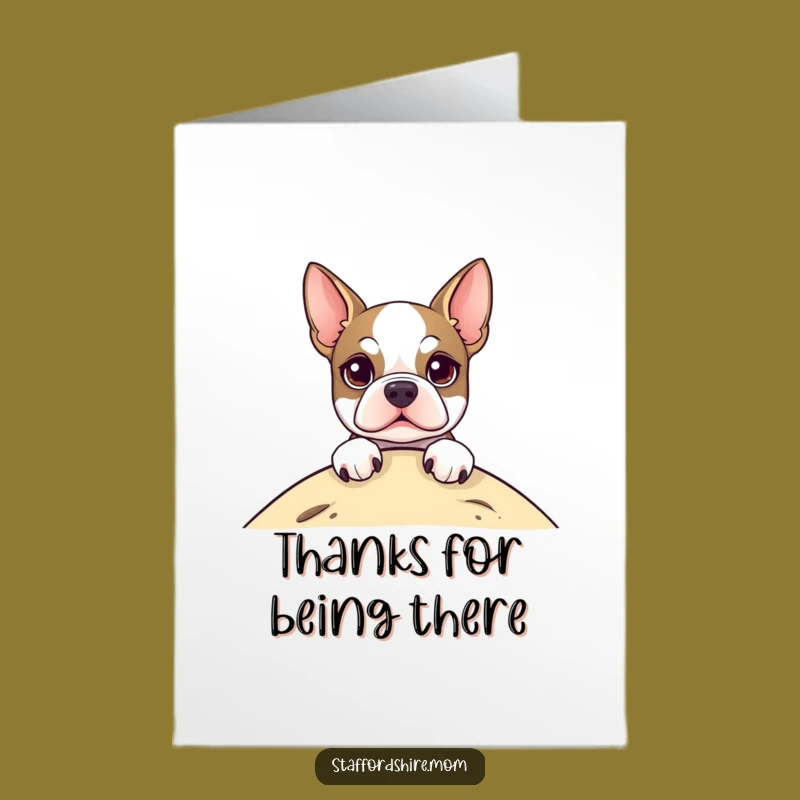 Free Printable Staffordshire Terrier Thank You Card - Loving Dog Peeking Over Hill Download