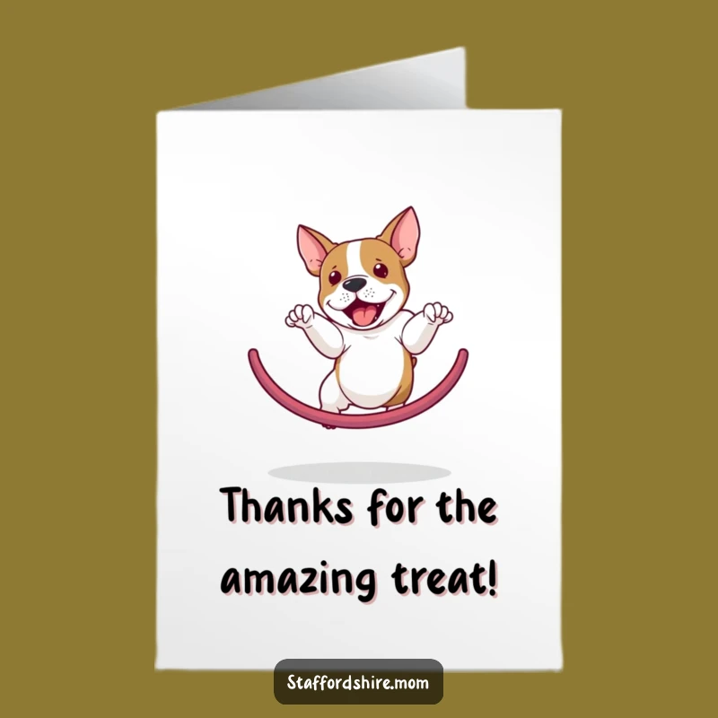 Free Printable Thank You Card: Energetic Staffy Dog Jumps Through Hoop for Gratitude