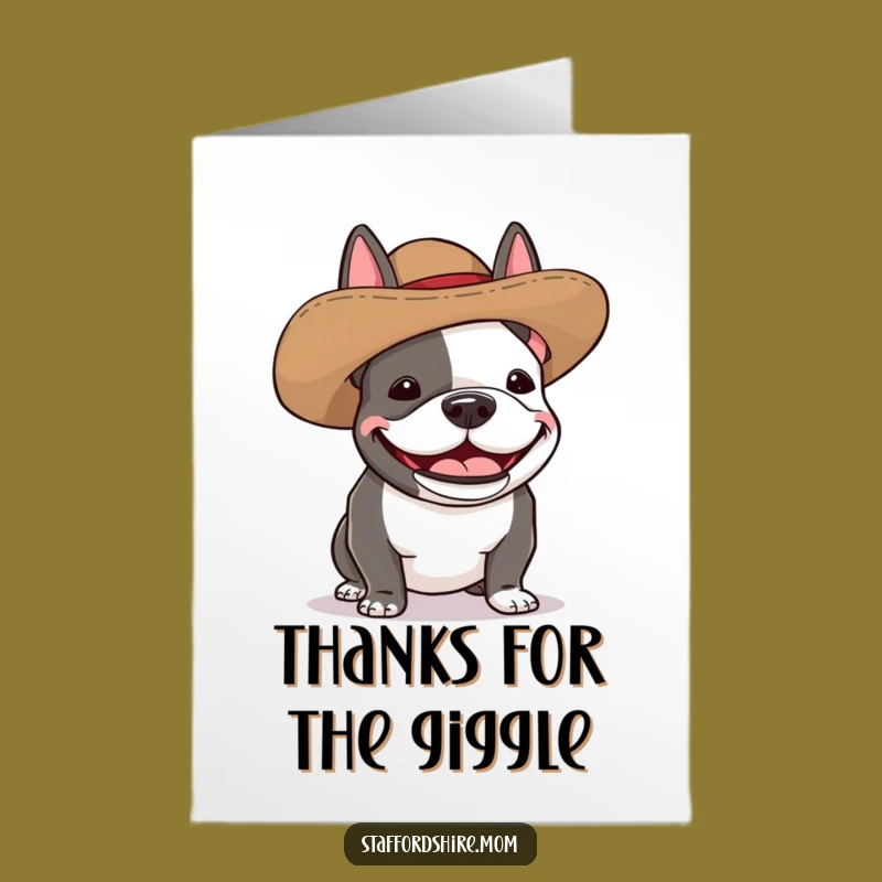 Free Printable Silly Hat Staffy Thank You Card - Fun Dog Downloadable Gift