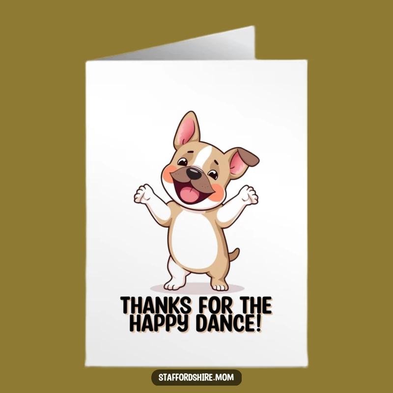 Free Printable Thank You Staffy Jig Card: Cute Dancing Dog Downloadable Gift