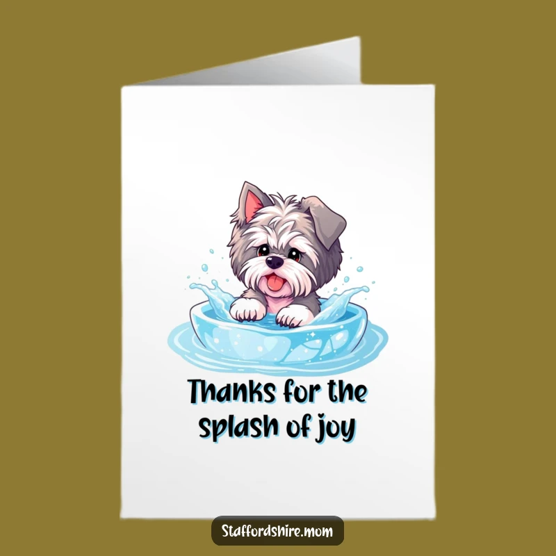 Free Printable Staffy Thank You Card: Pool Splash, Funny Dog, Downloadable Gratitude