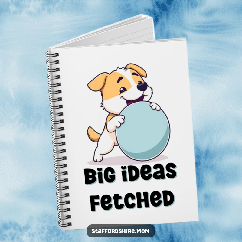 Funny Dog Notebook: A sturdy dog with a strong build joyfully fetching a large toy, ready for note-taking.