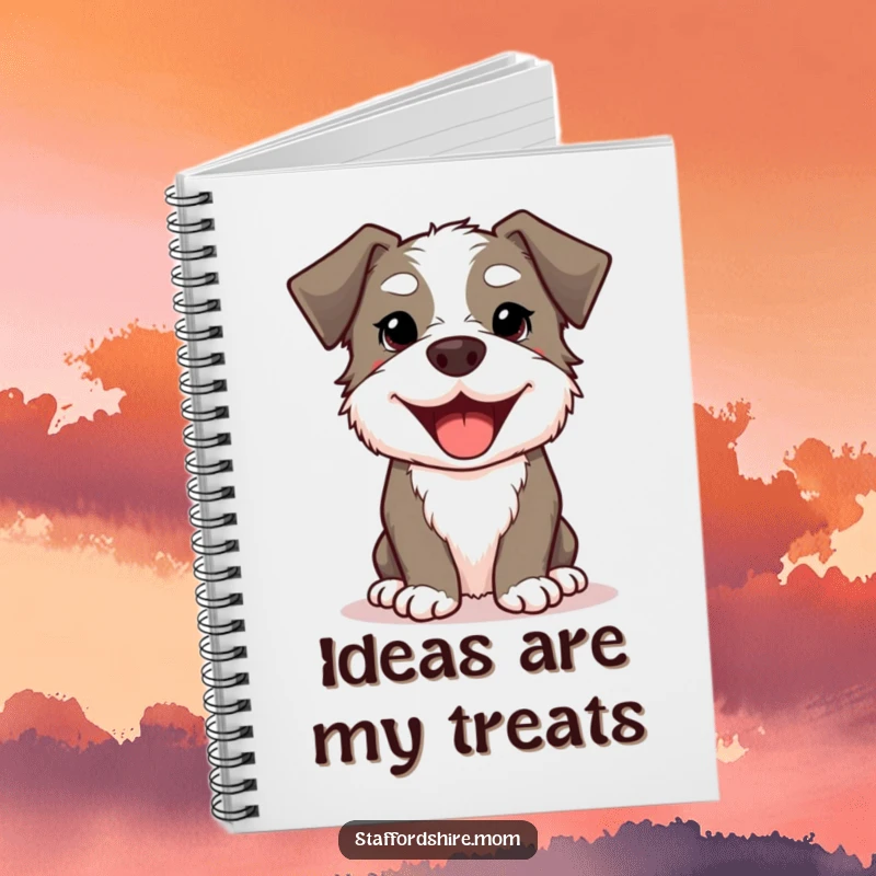 Funny Kawaii Staffordshire Dog Notebook featuring a cute, smiling dog with a wide, happy doggy grin, perfect for notes.