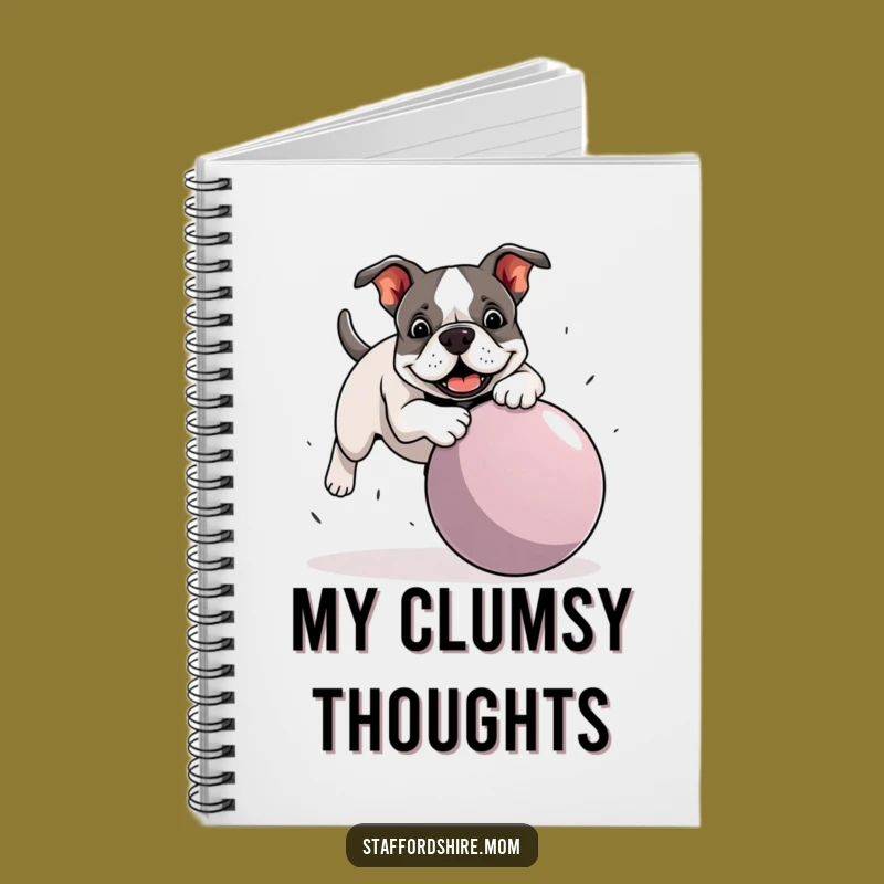 Funny Staffy Ball Trip Notebook - Bull Terrier Playful Mishap Journal Gift