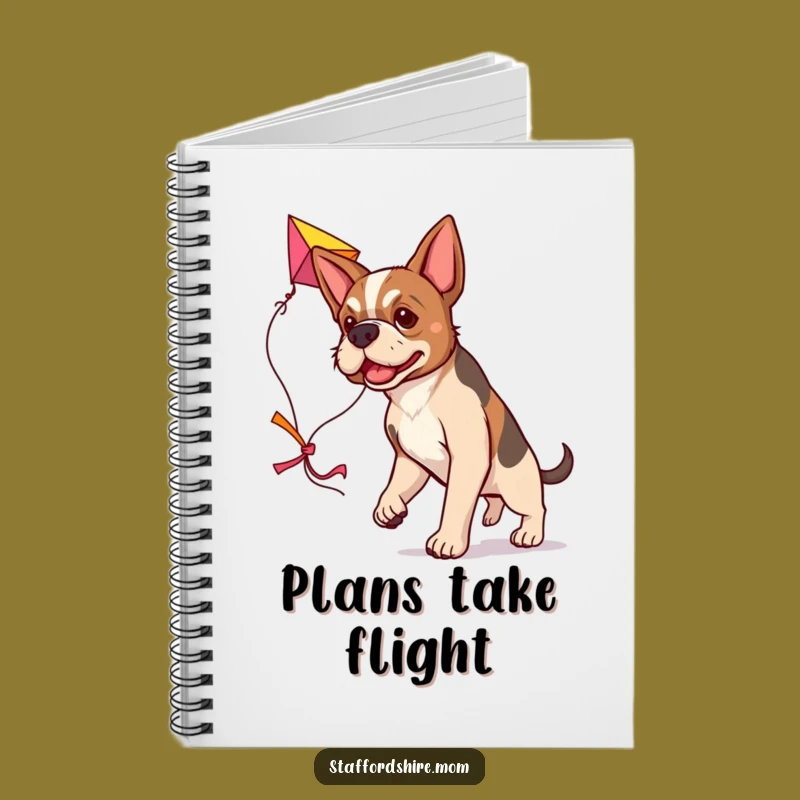 Funny Determined Staffy Notebook, Kite-Flying Dog Journal, Ambitious Gift for Writers