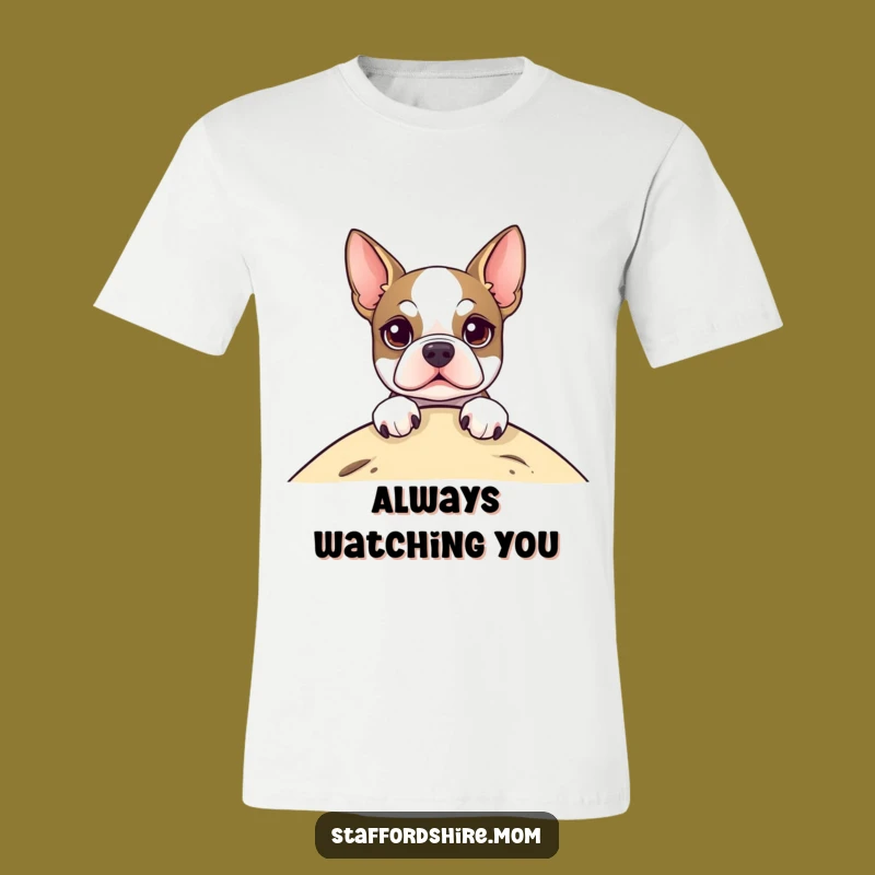 Funny Staffordshire Terrier T-Shirt: Bright-Eyed Peeker, Hilarious Dog Lover Apparel