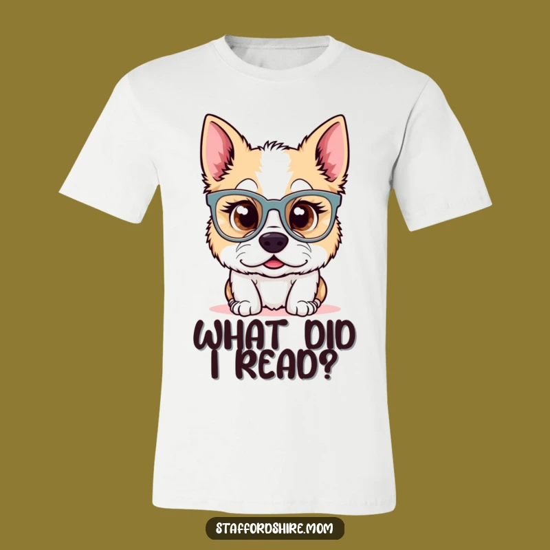Funny Kawaii Staffy Glasses T-Shirt: Surprised Dog, Perfect Quirky Gift!